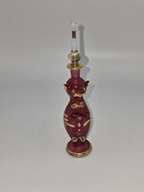 Egyptian Hand Blown Cranberry Etched &amp; Gilt Perfume Bottle - $32.01