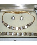RARE Signed DoSo 4-pc Mother of Pearl &amp; Rhinestone Necklace Bracelet Ear... - $250.42
