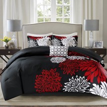 Comfort Spaces Enya Comforter Set-Modern Floral Design All Season, Red/Black - £66.33 GBP