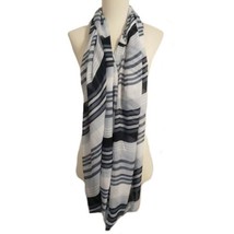 Gauzy Sheer Infinity Scarf  Neck Wrap Lightweight Cotton Black White Striped - £13.48 GBP