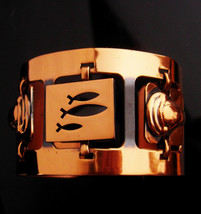 Wide artisan Cuff bracelet - movable links - Vintage copper modernist jewelry -  - £156.25 GBP