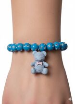 Handmade Women Aqua Beads Fashion Bracelet with Smile Bear Charm - NEW - $4.94