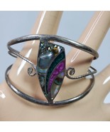 Vintage Alpaca Mexico Silver Abalone Inlay Shell Cuff Bracelet - $14.50