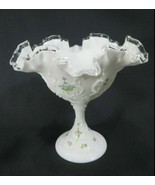 Fenton Silver Crest Ruffled Pedestal Footed Candy Bowl Floral Hand Painted  - $24.75