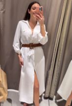 Zara Bnwt 2023. White Ecru Shirt Dress Belt Johnny Collar. 2251/522 - £79.94 GBP
