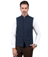 Tuikayoo Men&#39;s Navy Blue Slim Fit Herringbone Stand Collar Waistcoat - S... - $10.42