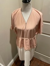 Pre-owned SHARON WAUCHOB Peach and White Silk and Crepe Cap Sleeve Dress... - $98.01