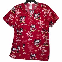 Disney Minnie &amp; Mickey Mouse XOXO Kiss Love hearts Valentine’s Day scrubs top M - £20.11 GBP
