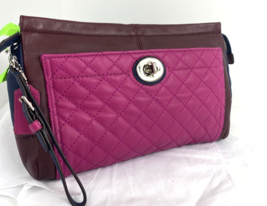 Coach Large Wristlet Park Quilted Color block Leather Burgundy Pink F50147 B22 - £55.38 GBP