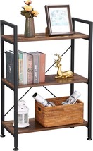 Bewishome 3 Tier Bookshelf Organizer, Rustic Brown Small Bookshelf For Small - £62.30 GBP