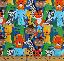 Flannel Jungle Safari Animals on Blue Kids Cotton Flannel Fabric BTY D283.19 - £7.78 GBP