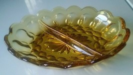 Anchor Hocking Fair field Amber Depression Glass Serving Dish Divided 7&quot; Oval - £6.16 GBP