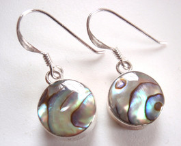Reversible Abalone and Mother of Pearl Round Sterling Silver Earrings - £13.36 GBP