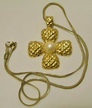 Monet Vtg Diamond Quilted Cross Pendant W Faux Pearl + Liz Claiborne Necklace - £78.62 GBP