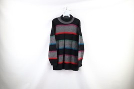 Vintage 70s Streetwear Womens Large Rainbow Striped Knit Turtleneck Sweater USA - £55.35 GBP