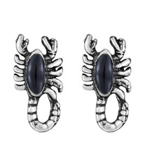 Unique Black Onyx Scorpion Scorpio Zodiac Sterling Silver Post Stud Earrings - £10.93 GBP