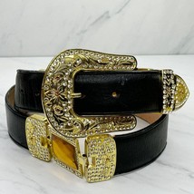 Soto Belts Chunky Rhinestone Concho Black Leather Western Bling Belt Size 38 - £39.68 GBP