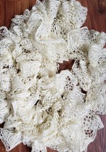 Handmade Lightweight ~ Sasha ~ Ruffled ~ Crocheted ~ Ivory Scarf ~62&quot; Long - £11.78 GBP
