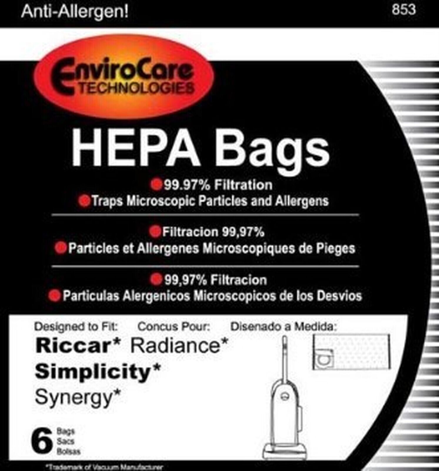 Primary image for Riccar Radiance HEPA Vacuum Cleaner Bags, 5 Pack