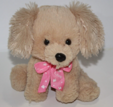 Dan Dee Valentines Dog Beige Plush Sits 7&quot; Pink Love Bow Soft Toy Stuffed Animal - £14.70 GBP