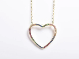 ADIRFINE 925 Sterling Silver Rainbow Cubic Zirconia Open Heart Pendant Necklace - £47.78 GBP