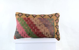 Kilim Pillow Cover 12x20 Turkish Handmade Sofa Couch Floor Lumbar Cushion E973 - £11.14 GBP