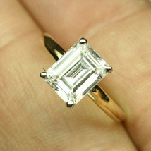 2.50Ct Emerald Cut Solitaire Real Moissanite Engagement Ring 925 Sterling Silver - £77.85 GBP