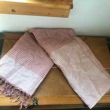 Gently Used Cream &amp; Mauve Carnation Pink Women’s Gingham &amp; Striped Neck Scarf w  - £12.48 GBP