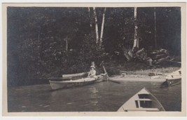 Vintage RPPC Postcard Lady Canoe Boat Oar 1914 Real Photo Canada - £2.38 GBP