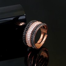 CWWZircons Adjustable Size 3 Layers Black White CZ Stone 585 Rose Gold Color Ope - £13.75 GBP