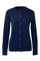 Lands End  Women&#39;s LS Supima Crew Cardigan Sweater Celestial Blue New - $34.99
