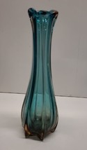 Vintage MCM Italian Murano Art Glass Blown Swung Glass Vase 11&quot; Rose to Blue - £47.87 GBP
