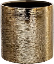 Etched Cylinder Shaped Flower Glass Ceramic Vase, 5&quot;X5&quot;, Gold, Decorative - £31.94 GBP