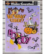 Looney Tunes Halloween Window Decor Bugs Bunny Daffy Taz VTG Me Want Can... - £4.02 GBP