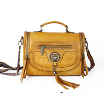 Color: Retro yellow - One Shoulder Women&#39;s Bag With Head Leather - £60.06 GBP