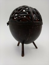 Vintage coconut hand carved animal bowl monkey, vines with lid &amp; legs folk art - £14.60 GBP
