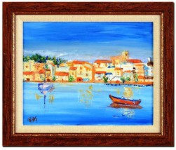 Elliot Fallas-Mediterranean Noon-Framed Original Oil Painting/Canvas/Signed/COA - £257.91 GBP