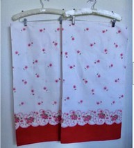 Set/2 Vintage Pillowcases Pillow Slips Red White Pink Violets Valentines 50s 60s - £19.80 GBP