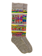 Women&#39;s gray multicoloured socks, knitted with alpaca and llama wool. - £8.25 GBP
