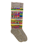 Women&#39;s gray multicoloured socks, knitted with alpaca and llama wool. - £8.41 GBP