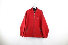 Vintage Roots Mens Medium Distressed Spell Out Park City Utah Fleece Jacket Red - £42.79 GBP