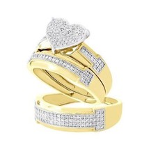 Lui Lei Cuore Diamanti Finti Engagementtrio Set Anello 14K Giallo Placcata Oro - £154.96 GBP