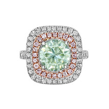 Big 3.82ct Natural Fancy Yellow Green &amp; Pink Diamonds Engagement Ring 18K - £17,693.01 GBP