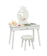 Kids Vanity Makeup Table &amp; Chair Set Make Up Stool-White - Color: White - $179.14 CAD