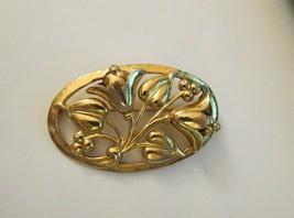 Corocraft Sterling Vermeil Flower Brooch Repousse Vintage Estate Gold Wash Leaf - £33.80 GBP
