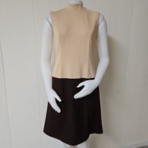 Vtg Hob Nobber Sheath Dress Womens S Brown Beige 60s Mod Double Knit Str... - $46.30 CAD