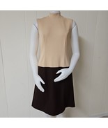 Vtg Hob Nobber Sheath Dress Womens S Brown Beige 60s Mod Double Knit Str... - $33.58