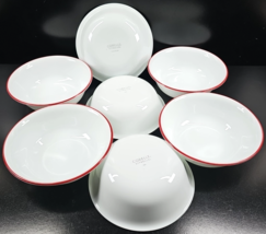 7) Corelle Splendor 6.25&quot; Soup Cereal Bowls Set Corning Red Gray Scroll Dish Lot - £43.52 GBP