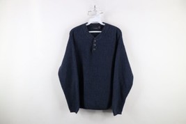 Vintage 90s Streetwear Mens Large Faded Textured Knit Henley Sweater Blue USA - $59.35