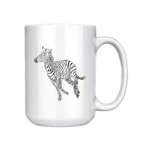 White Ceramic Mug - 15oz, Galloping Zebra Line Art Drawing Print - £11.98 GBP